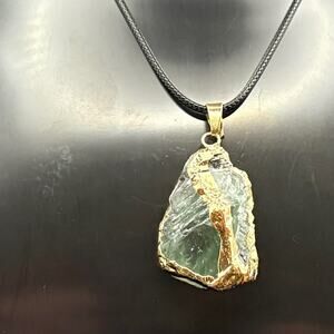 Raw Green Fluorite Necklace | Gold-Edged Crystal Pendant